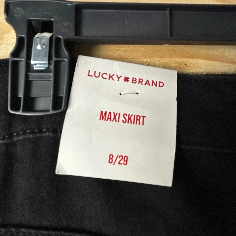 Lucky Brand Womens Black Denim Maxi Skirt Front Slit Size 8/29 NWT